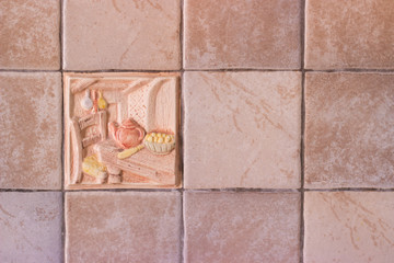 Close up of colorful bathroom and outdoors decorated tiles