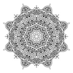 Mandala hand drawn design. Can be used like Coloring page. Vintage oriental round decorative element. vector illustration