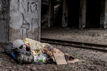 Homeless woman sleeping