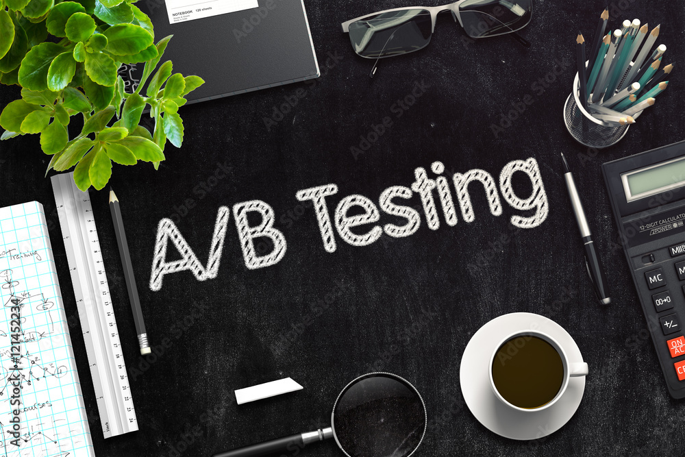 Poster ab testing on black chalkboard. 3d rendering.