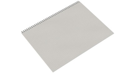 Blank spiral bound notebook with squared paper and pencil isolated on white