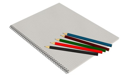 Fototapeta na wymiar Blank spiral bound notebook with squared paper and color pencil isolated on white 
