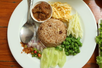 Fried rice with shrimp paste.top view.