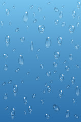Fototapeta na wymiar Blue transparent water drops vector background