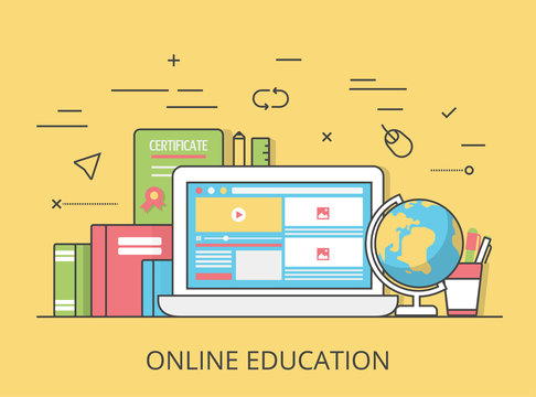 Linear Flat online education website vector illustration