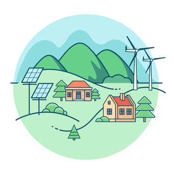 Linear Flat eco town vector Ecology nature care illustration.