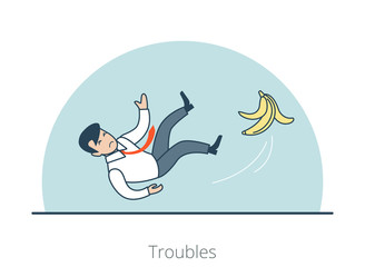 Linear Flat man slipped banana peel vector Troubles Business