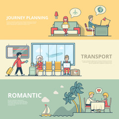Linear Flat Family planing journey transport romantic vector