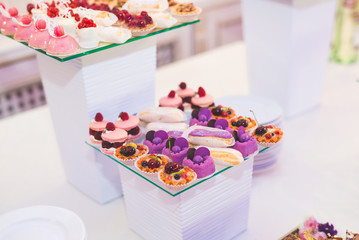 Delicious wedding reception candy bar dessert table