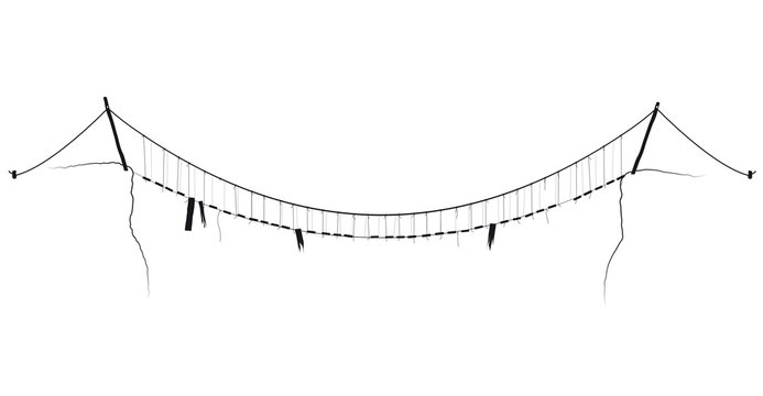 vector simple rope suspension hanging bridge black symbol. Black contour on a white background