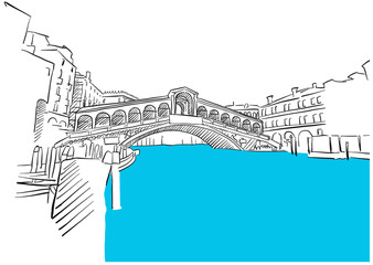Rialto Bridge Venice and Blue Water Sketch