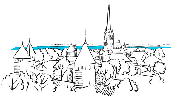 Riga Ancient Panorama Greeting Card Sketch