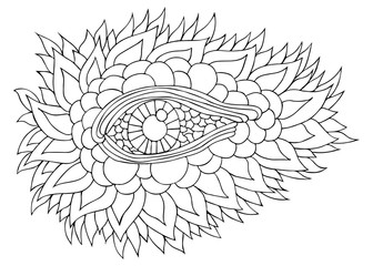 Abstract eye of a dragon / lizard / crocodile. Vector illustration. Black and white version. Pattern for coloring book. Doodle. Zentangle.