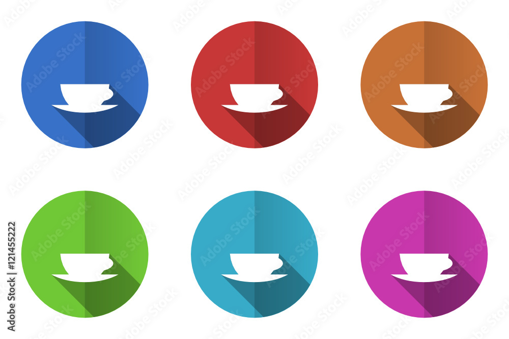 Poster Flat design vector icons. Colorful web buttons set.