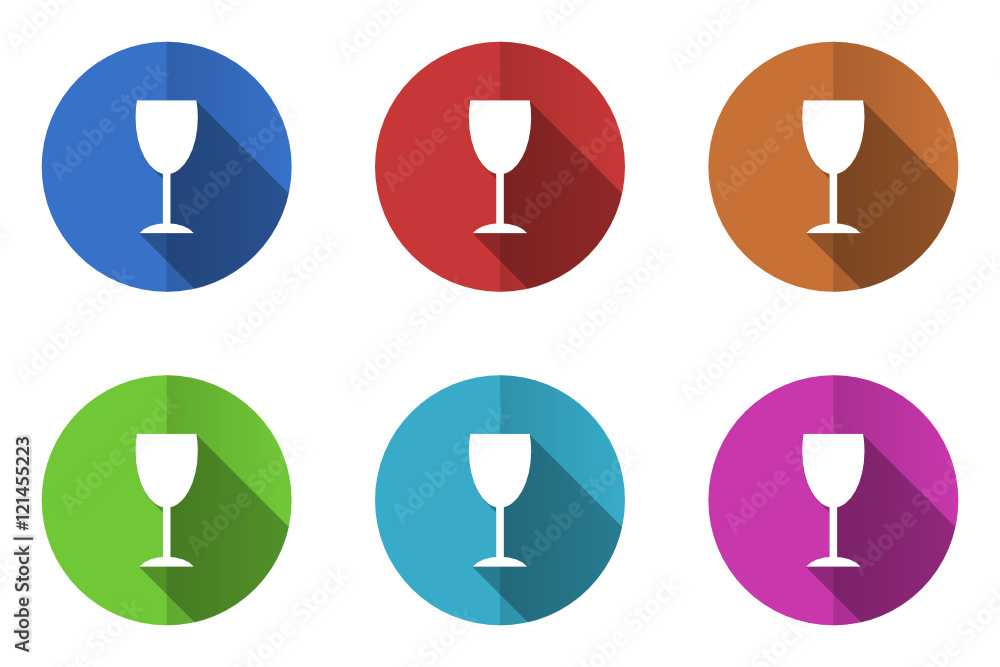Poster Flat design vector icons. Colorful alcohol web buttons set.