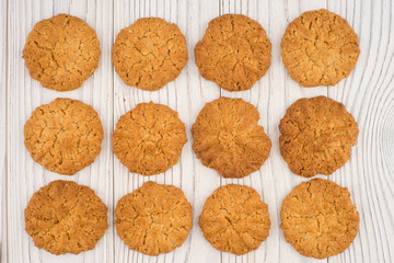 Cookie on an old white wooden table.