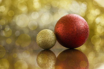 Glittering golden and red Christmas decorations