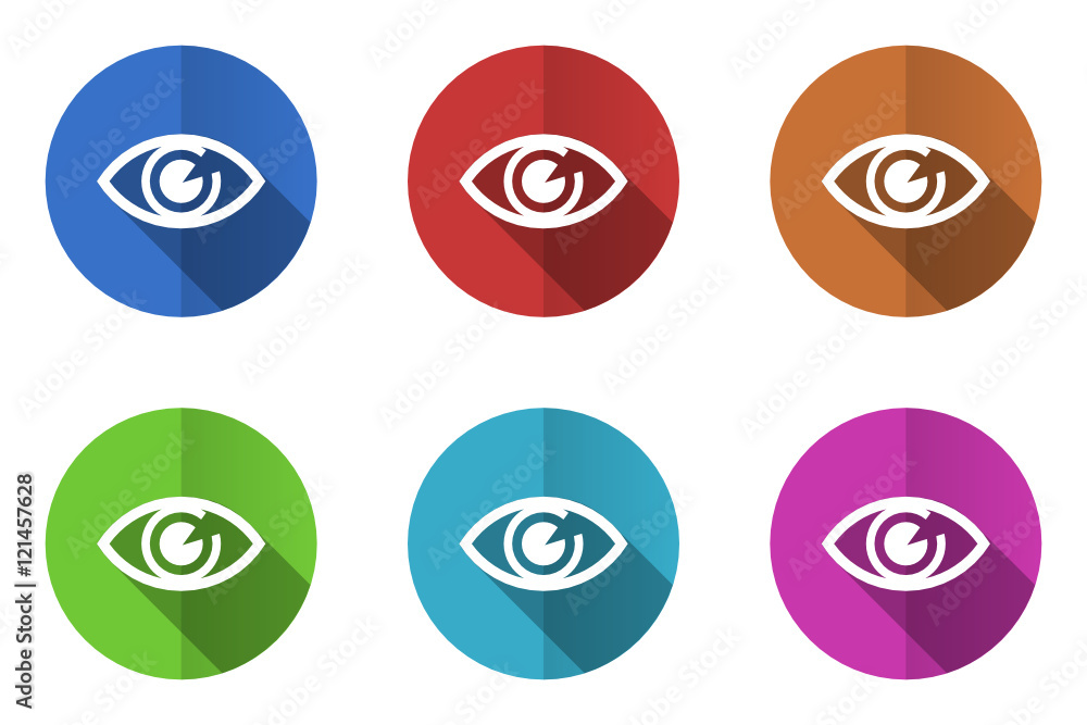 Poster Flat design vector icons. Colorful eye web buttons set.