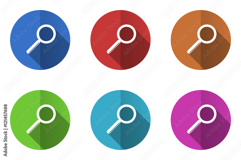 Poster flat design vector icons. colorful search web buttons set.