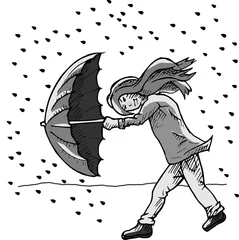 Fototapeten zwart wit illustratie van meisje in storm © emieldelange