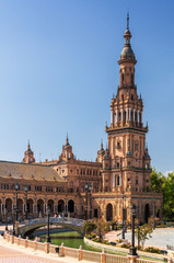 Obraz premium Sunny view of Plaza de Espana in Seville, Andalusia province, Spain.