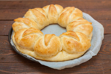 Homemade bread with cheese and salami