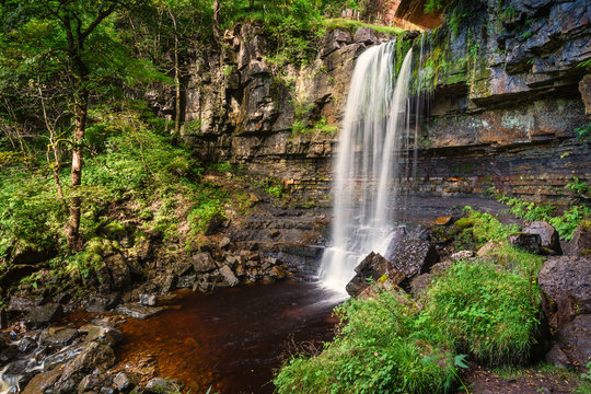 Waterfall at Ashgill, where the Ash Gill flows   just before it enters the River South Tyne, near its source on Alston Moor, in the North Pennines