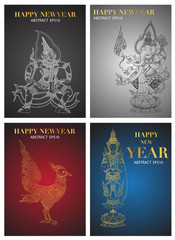 set happy new year greeting card design