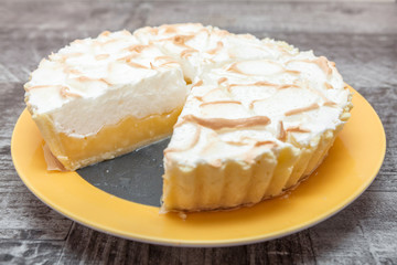 Lemon meringue pie on plate
