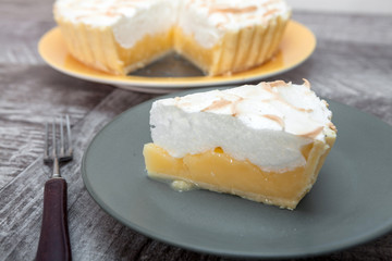 Lemon meringue pie on plate