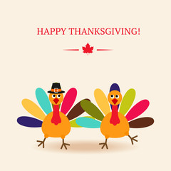 Cute colorful cartoon of two dancer turkey bird for Happy Thanks