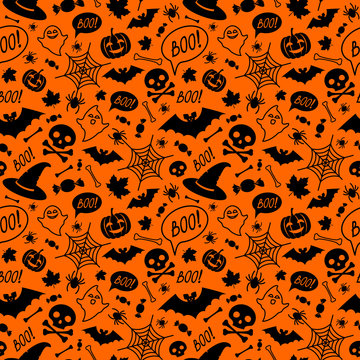 Halloween orange festive seamless pattern.