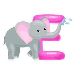 letter with elephant animal for kids abc education in preschool.