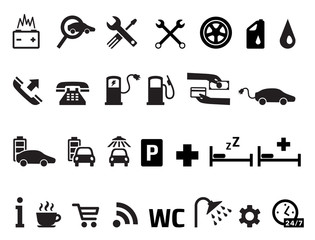 Roadside services transportation icons vector set