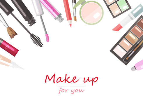 Makeup beauty products flat vector