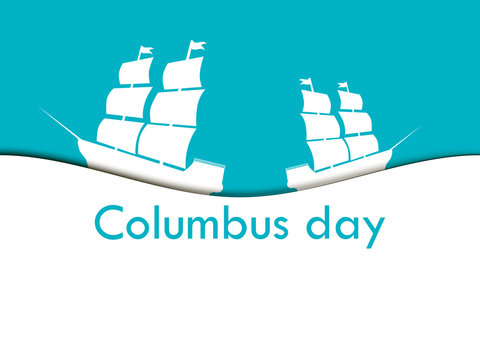 Columbus Day, the discoverer of America, in the wake of the ship. Vector illustration.