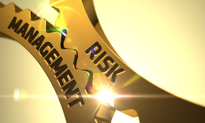Golden Cog Gears with Risk Management Concept. 3D.