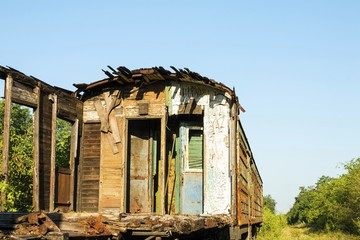 Old and rusted wagon trains at the train cemetery.