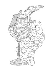 Wine glass with grapes coloring page for adults in zentangle style - 121462228