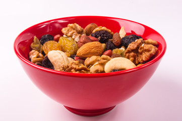 different mixed nuts and raisins