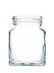 Glass jar on white background