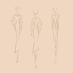 Fashion model. Sketch silhouette figure. Vector fashion style. Color dress. Fashion clothing.