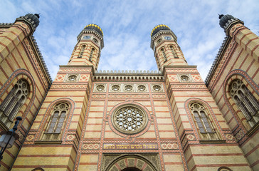 Exterior of the Dohany Street Synagogue in Budapest, Hungary.