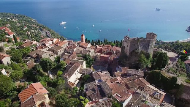 France, Alpes Maritimes, Nice, Aerial view of the hilltop village of Roquebrune Cap Martin, 4K, UHD (3840X2160)