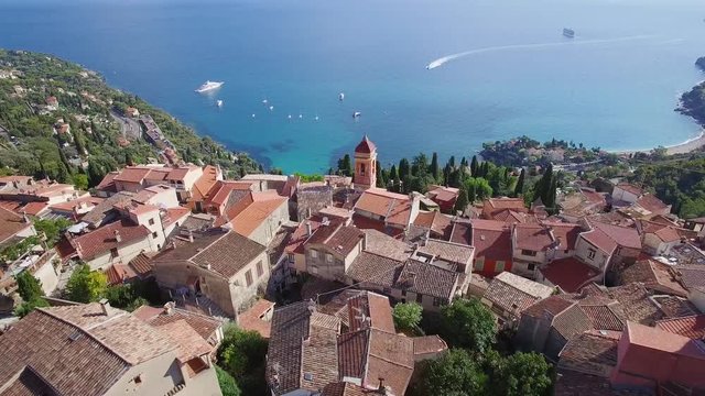 France, Alpes Maritimes, Nice, Aerial view of the hilltop village of Roquebrune Cap Martin, 4K, UHD (3840X2160)