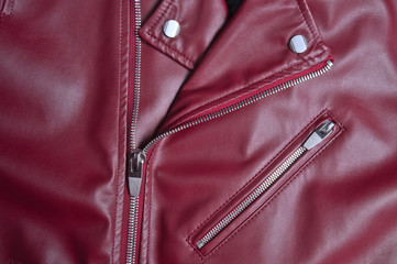 Classic red leather biker jacket. Sports and fashion