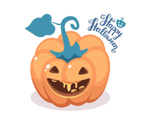 Vector halloween illustration of decorative orange pumpkin with