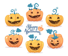 Vector halloween illustration of collection decorative orange an