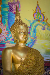 Golden Buddha  in temple named  Wat Nomg O , Chanthaburi, Thailand.   