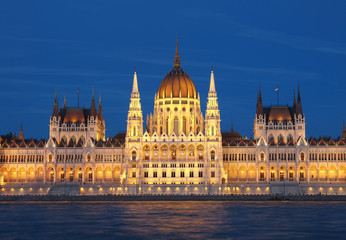 The Parliament of Hungary building in Budapest by night